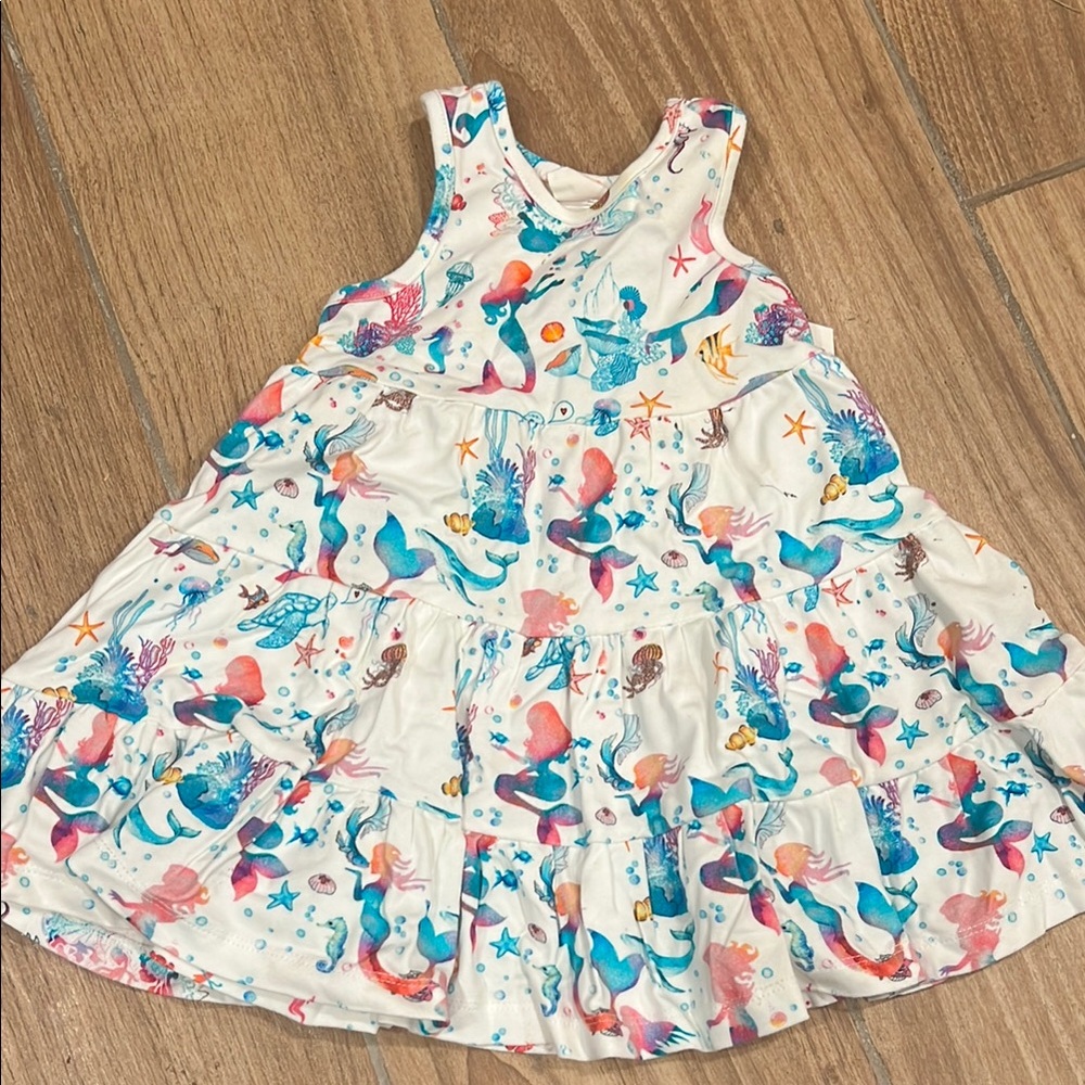 Mermaid Print Kids Casual Dress - Multicolor